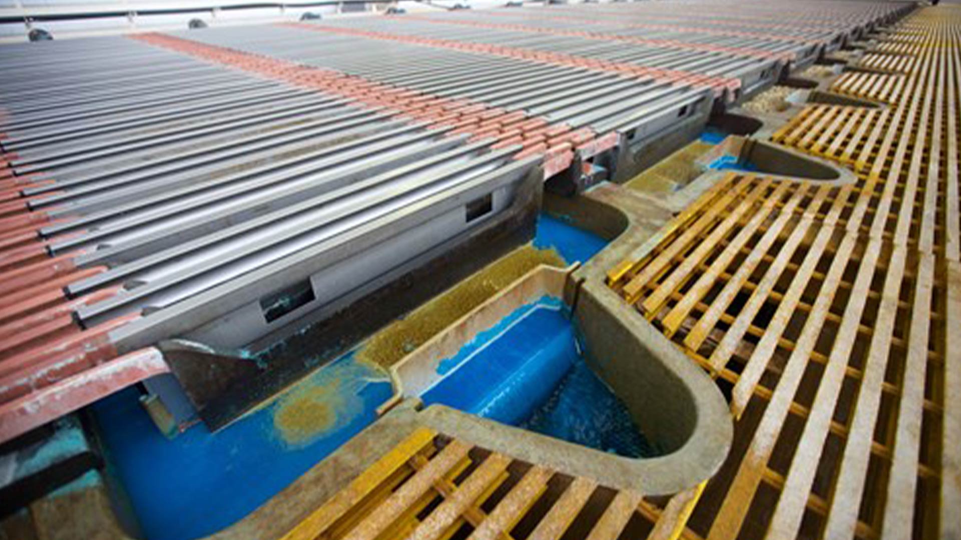 Macro close up of part of the copper cathode production process. 